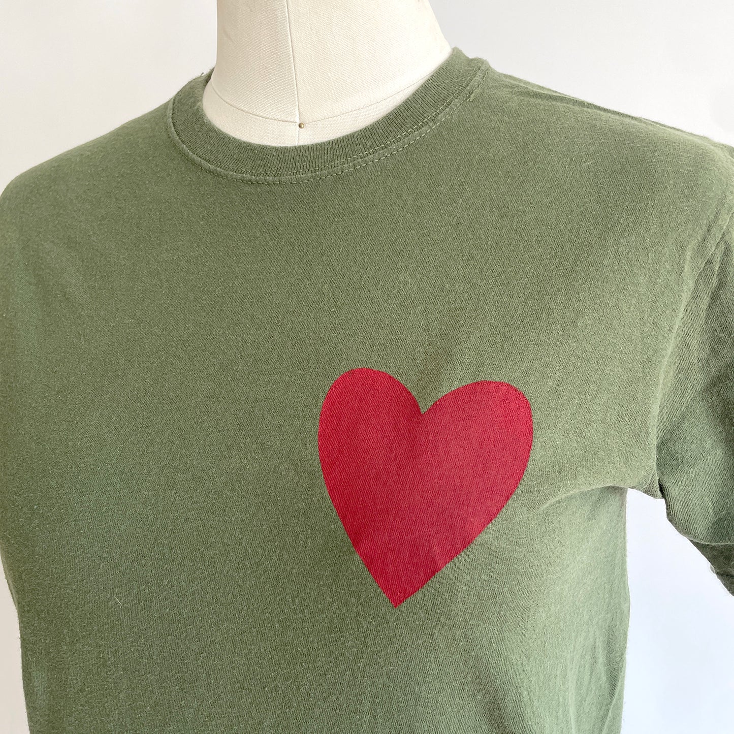 Vintage Happy Heart Army Green Tee