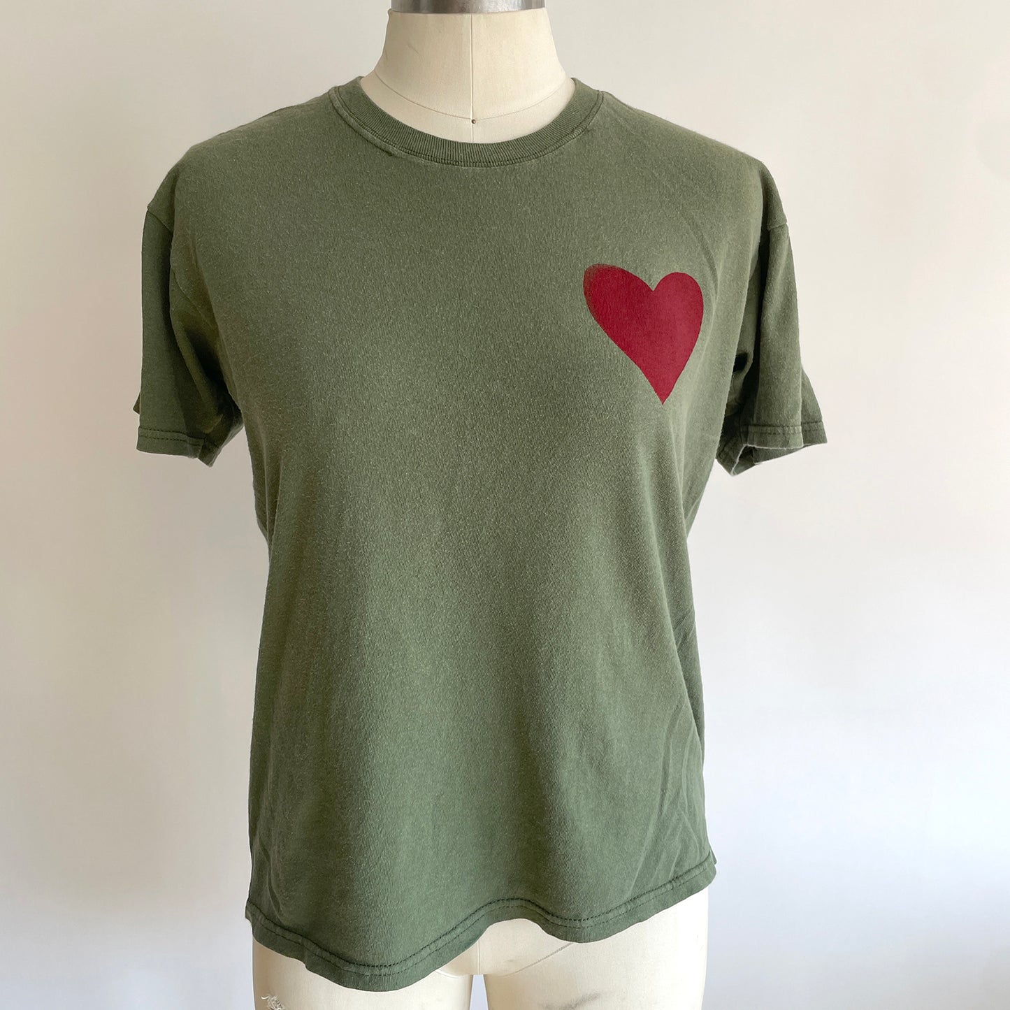 Vintage Happy Heart Army Green Tee