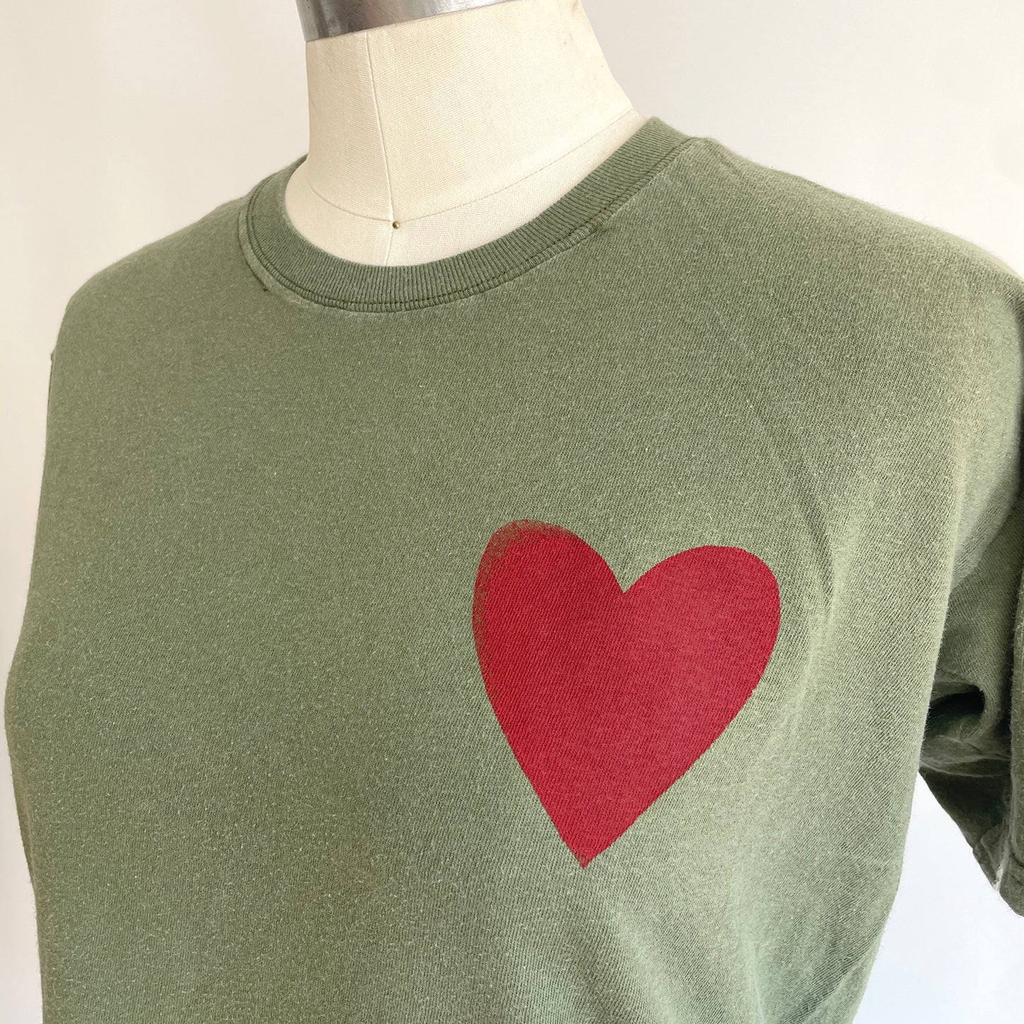 Vintage Happy Heart Army Green Tee