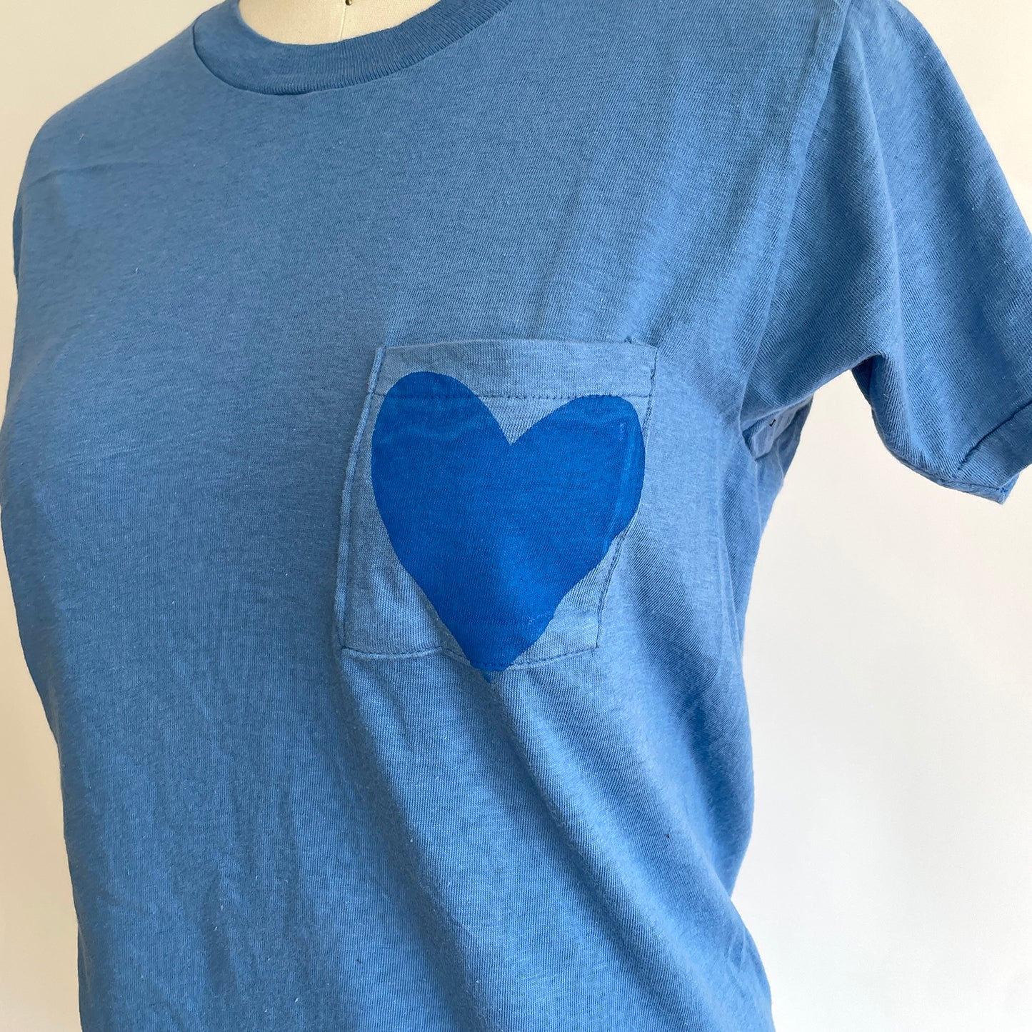 Vintage Happy Heart Blue Pocket Tee