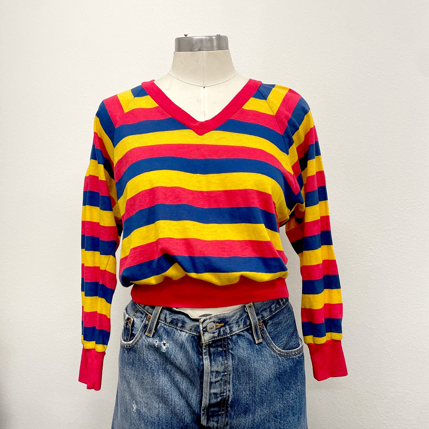 Vintage Striped V Neck Top