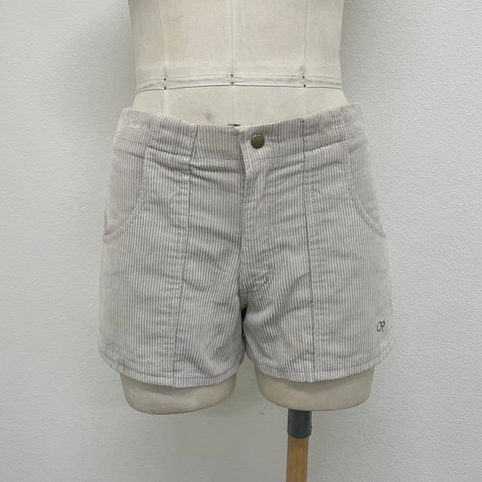 Gray cord shorts on a mannequin against a white background