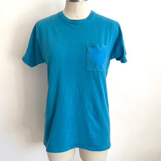 Vintage Happy Heart Turquiose Pocket Tee