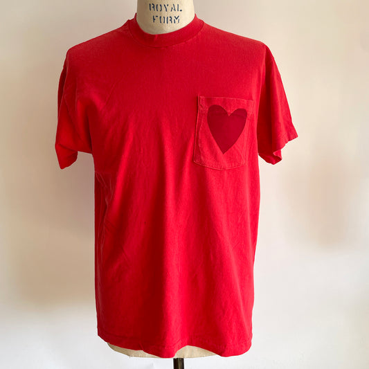 Vintage Happy Heart Red Pocket Tee