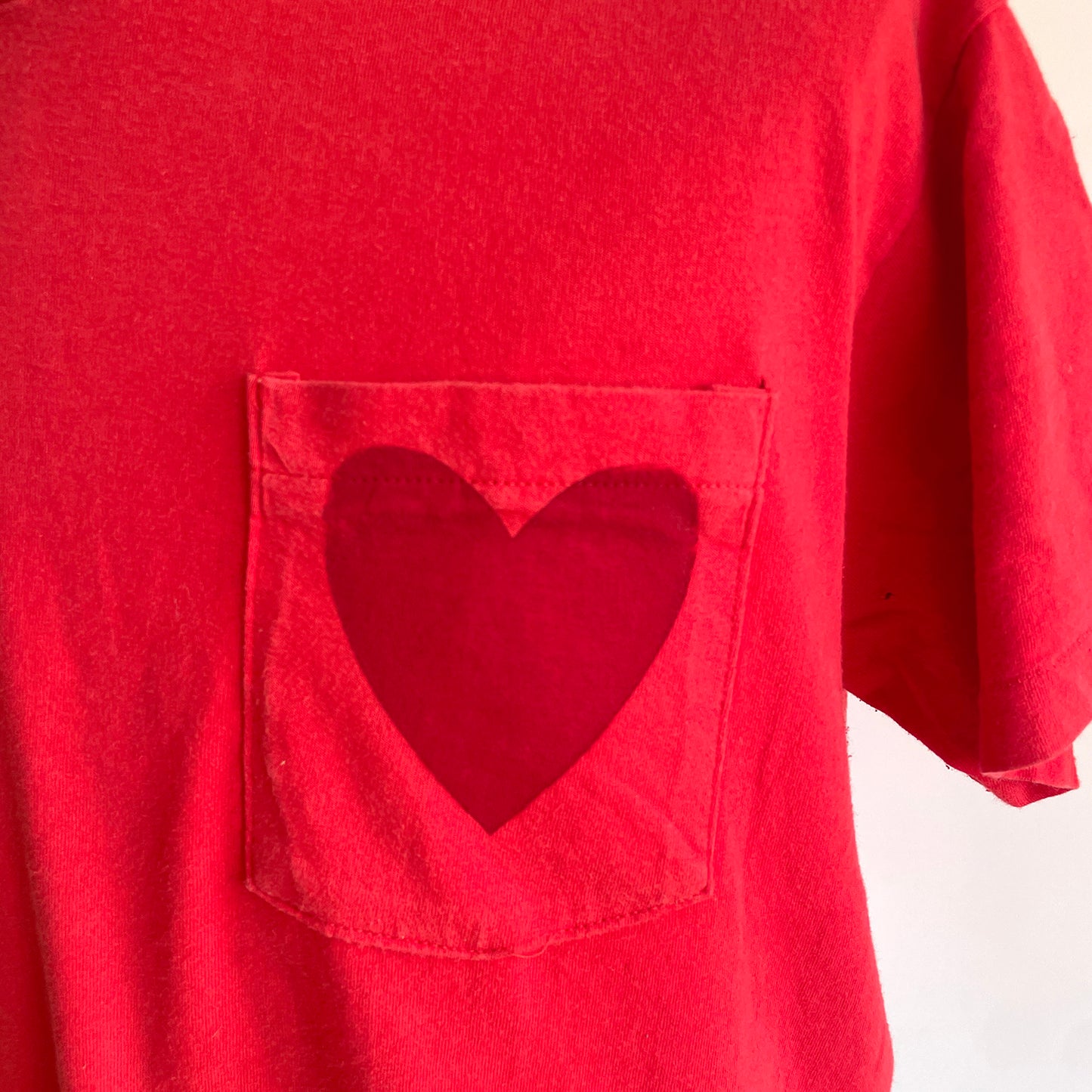 Vintage Happy Heart Red Pocket Tee